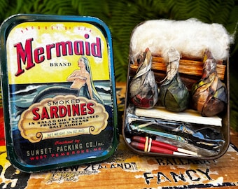 Vintage Mermaid Sardine Label Tin Campfire Kit. Groovy Gals and Sea-Loving Sisters approved.