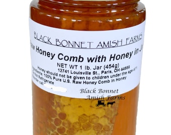 100% Pure Raw Chunk Honey Comb in Jar of Raw Honey 1 lb.