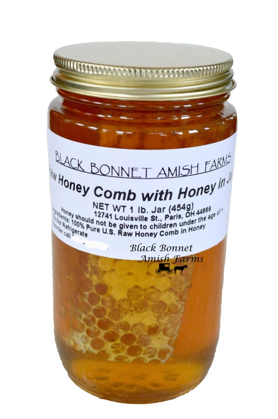 100% Pure Raw Chunk Honey Comb in Jar of Raw Honey 1 Lb. 