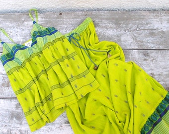 Handloom Cotton Sari Skirt Set, Bohemian Maxi Skirt, Festival Outfit