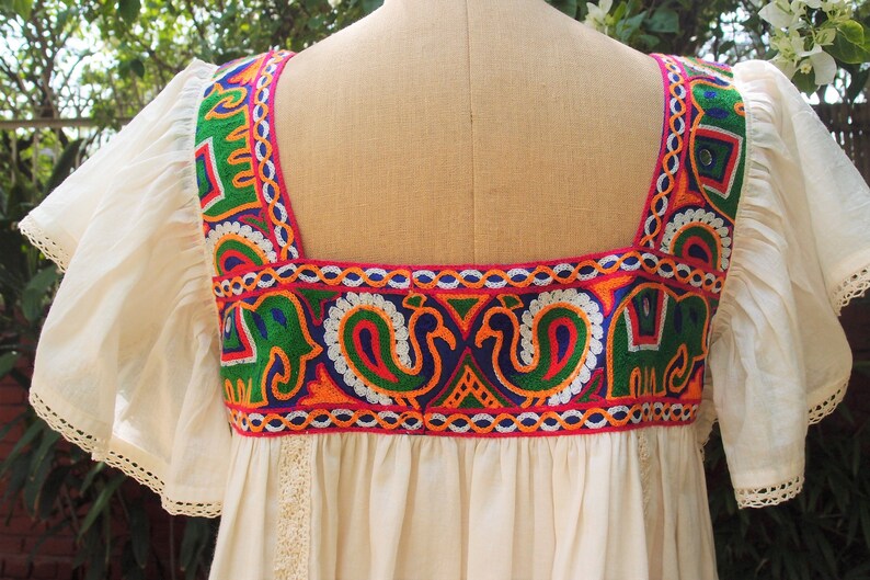 Embroidered Bohemian Cotton Tunic Dress with Ruffle Sleeves image 5