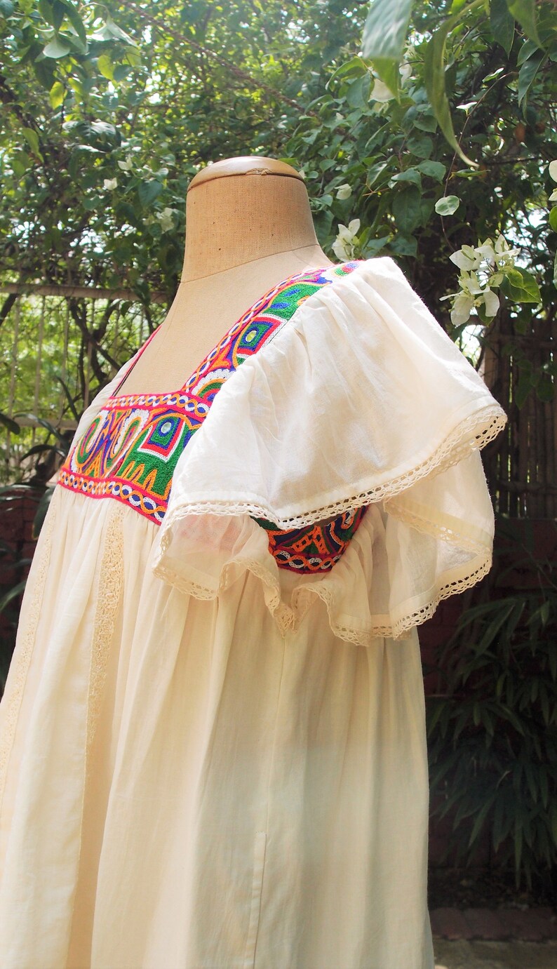 Embroidered Bohemian Cotton Tunic Dress with Ruffle Sleeves image 7