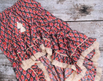 Custom Made Bohemian Cotton Skirt, Tiered Ruffle Crochet Lace