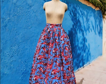 long cotton skirt for summers/printed maxi skirt/long bohemian skirt/cotton gathered skirt/long gypsy skirt/cottagecore clothing/blue skirt