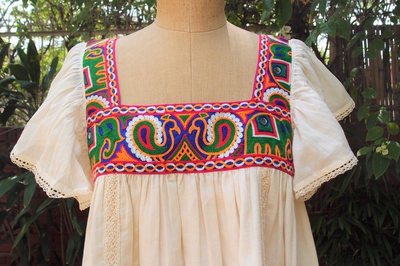 Embroidered Bohemian Cotton Tunic Dress with Ruffle Sleeves image 3