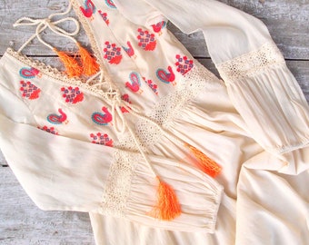 bohemian goddess dress,long boho dress with embroidery,cotton maxi dress,long length dress,boho dress