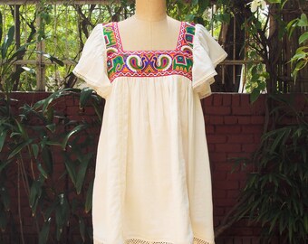 Embroidered Bohemian Cotton Tunic Dress with Ruffle Sleeves