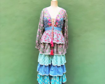 full sleeve maxi dress with ruffles,bohemian ruffle gown,cotton maxi dress with sleeves,maxi dress with gathers,cottagecore maxi dress