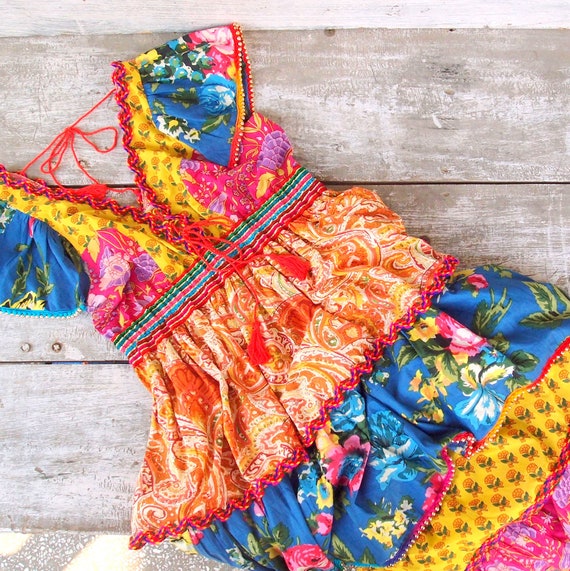 Ruffle Maxi Dress, Boho Festival Clothes, Patchwork Cotton