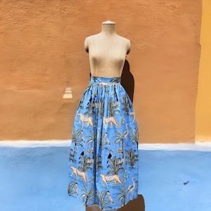 maxi skirt | skirt with pockets | bohemian floor length skirt with gathers | animal print long skirt | gathered maxi skirt | boho skirt