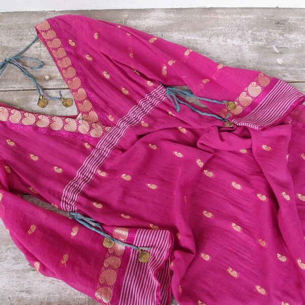 Handloom Sari Maxikleid aus Baumwolle, Boho Festival Kleid