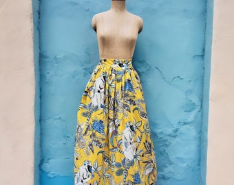 yellow dress,yellow maxi skirt,printed skirt,summer clothes,maxi skirt with pockets,prairie dress,70s skirt,cotton long skirt,bohemain skirt