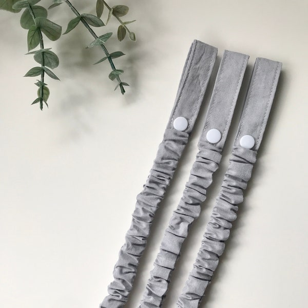 Pram Toy Saver Straps x 3- Grey Organic Cotton