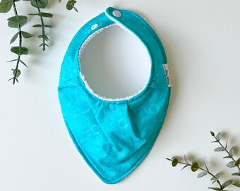 Bandana Bib, Dribble Bib, Neutral Bib- Turquoise Circles