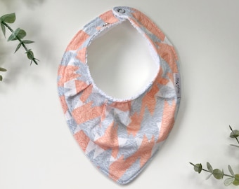 Bandana Bib, Dribble Bib, Baby Neutral Bib- Grey and Coral