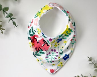 Bandana Bib, Dribble Bib, Baby Girl Bib- Cats in Flowers