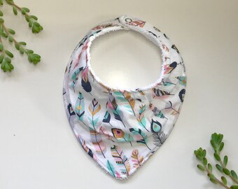 Bandana Bib, Dribble Bib, Baby Girl Bib- Feathers
