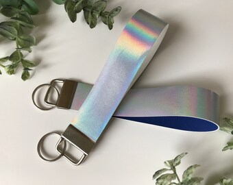 White Rainbow Key Fob Wristlet Holder