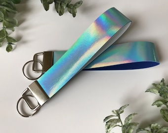Aqua Rainbow Key Fob Wristlet Holder