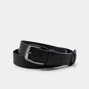 Classic Leather Belt With Rounded Buckle, Full Grain Leather, For Men & Women