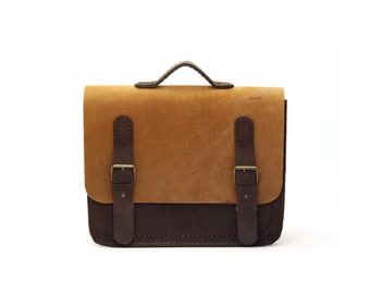 Leather Briefcase, Light & Dark Brown, Classy