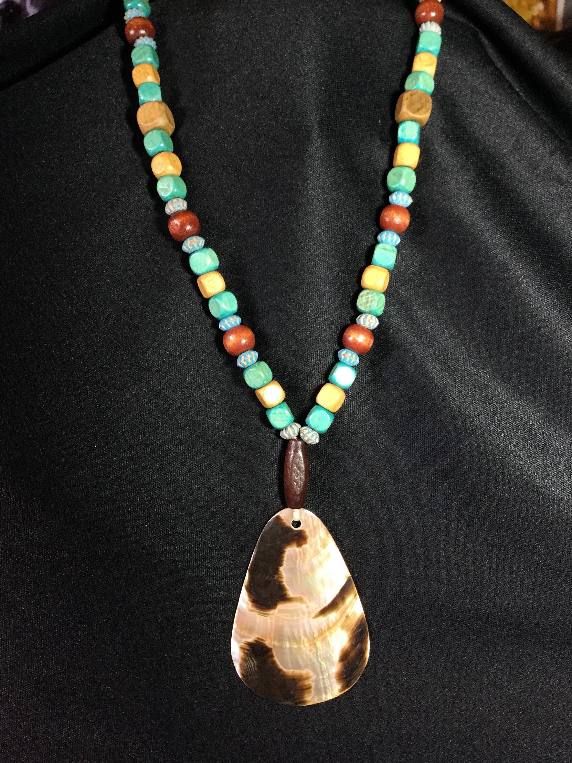 Blue and Brown Beaded Necklace - Etsy