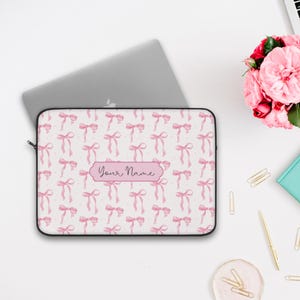 Funda para portátil personalizada con nombre y lazos, color rosa, bonita y personalizada, para MacBook, funda suave para portátil de 13 a 15 pulgadas