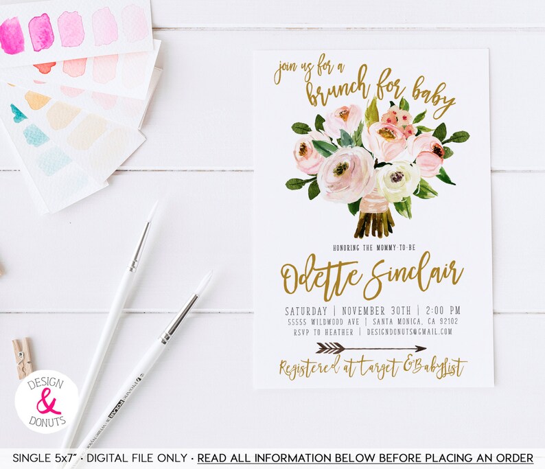Floral Baby Shower Brunch Invitation Boho Gender Neutral Etsy Floral Baby Shower Brunch Invitation Boho Gender Neutral Etsy