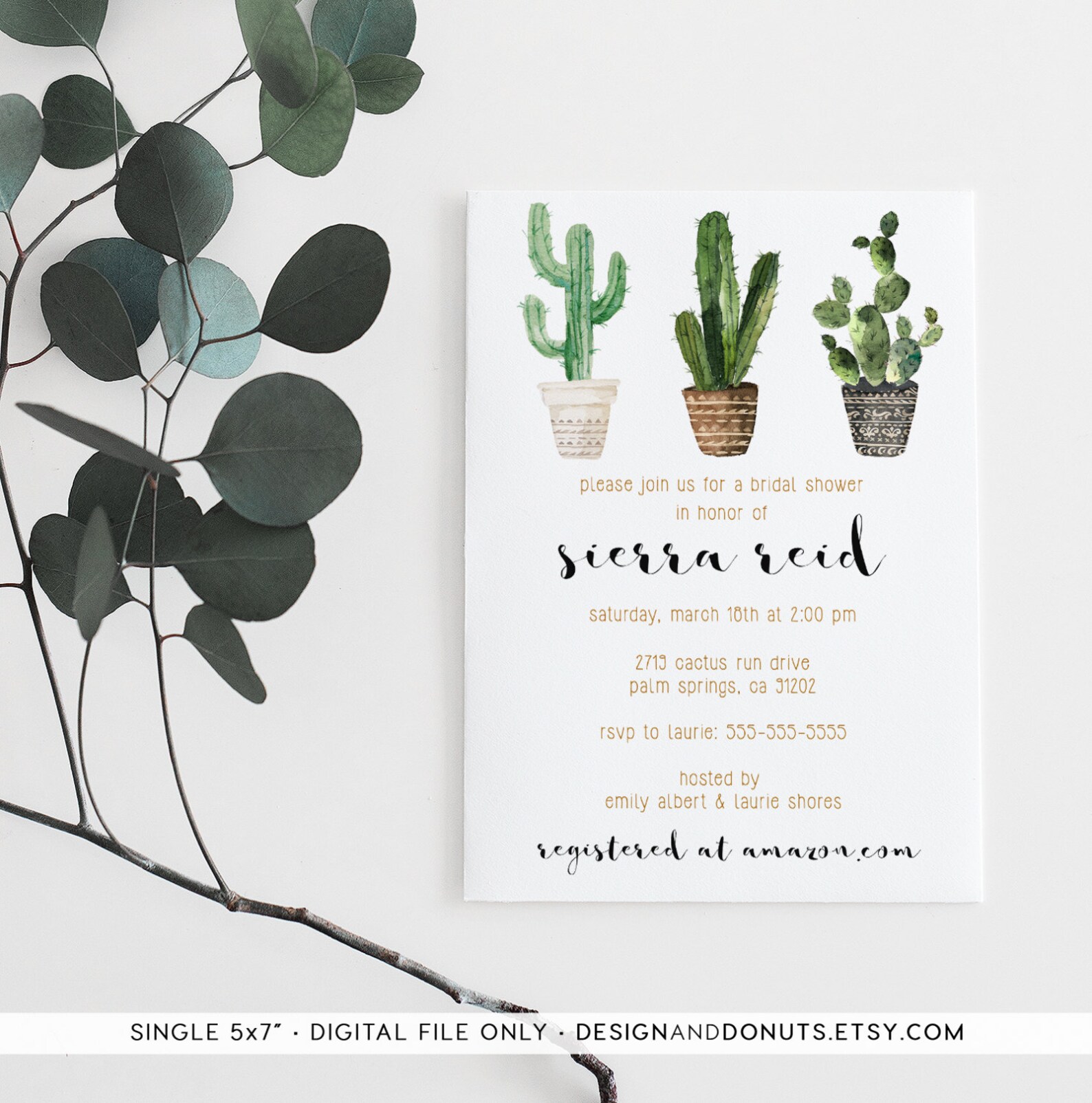 Cactus Bridal Shower Invitation Printable Minimalist Etsy