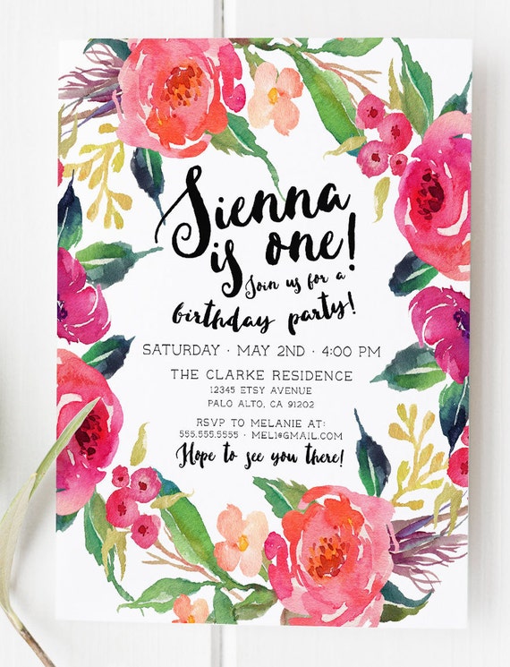 watercolor floral birthday party invitation boho first birthday 2nd 6th birthday invites 218k 6th birthday party invitation