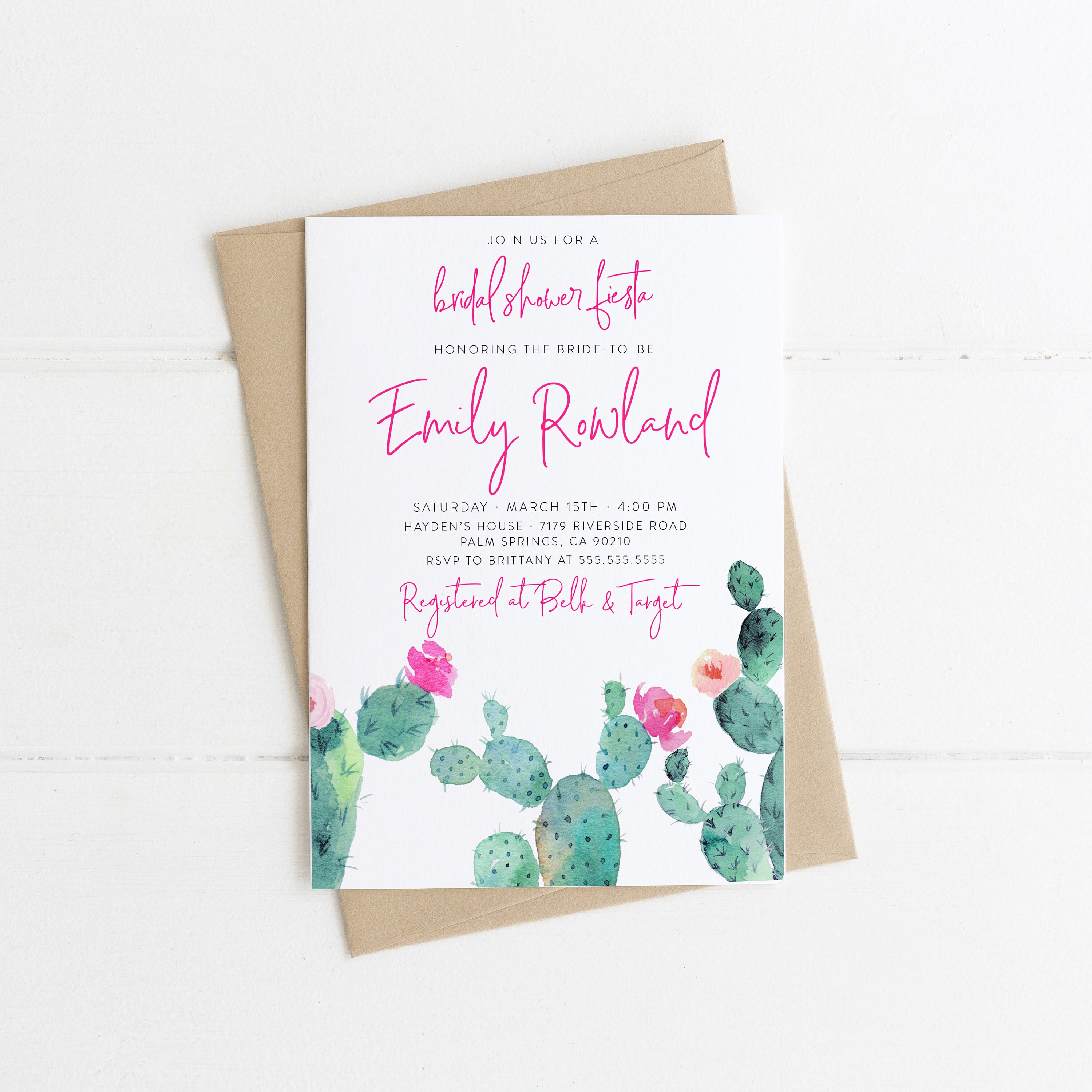 Cactus Invitation Fiesta Bridal Shower Invite Hot Pink Etsy