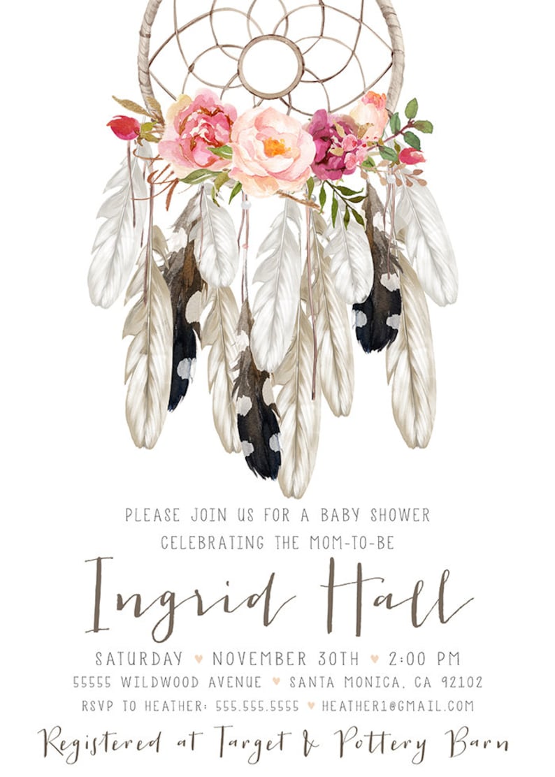 Boho Dream Catcher Baby Shower Invitation Girl Printable Etsy