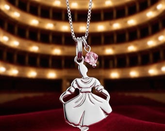 Nutcracker Girl at Party Necklace, Sterling Silver Ballet Charm with Swarovski Crystal (16" or 18")