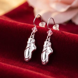 Toe Shoe Earrings, Sterling Silver Pointe Shoe with Swarovski Crystal, Ballet Jewelry