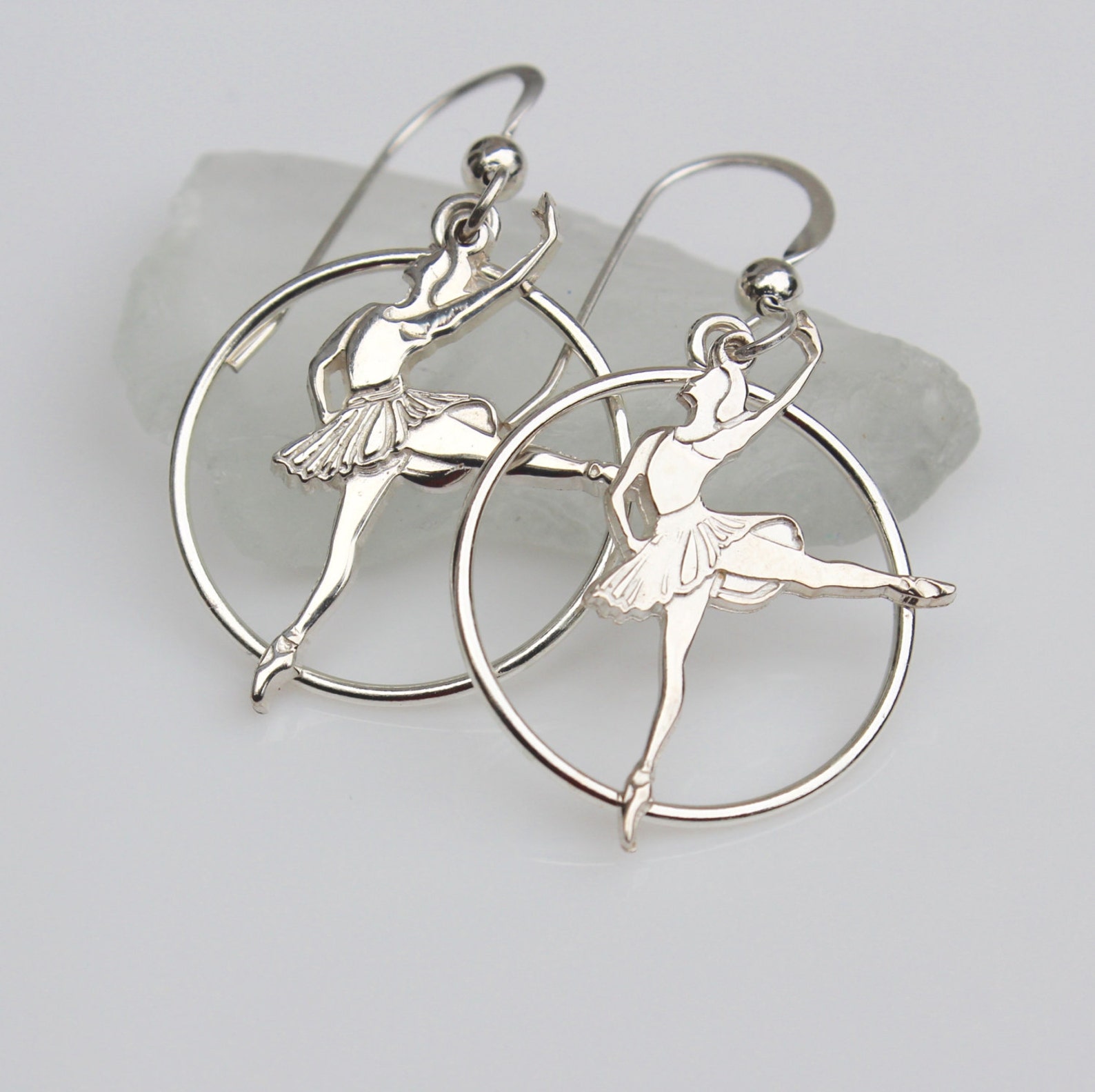 Ballerina Jewelry, Ballerina Earring With Hoop,sterling Silver Ballet