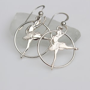 Ballerina Jewelry, Ballerina Earring with Hoop,Sterling Silver Ballet Earrings, Ballet Recital Earrings