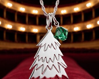 Christmas Tree Necklace, .925 Holiday Charm, Sterling Silver Link Lock, Swarovski Crystal