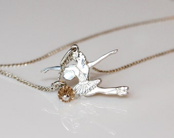 Fairy Necklace, Ballet Fairy Necklace, Sterling Silver Fairy Chain with Swarovski Crystal