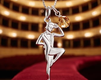 Tap Dancer Necklace, Sterling Silver Dance Recital Charm, Link Lock, Swarovski Crystal (16" or 18")