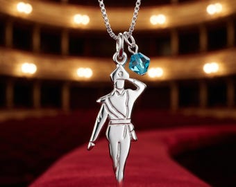 Nutcracker Toy Soldier Necklace, Sterling Silver Ballet Charm, Link Lock, Swarovski Crystal (16" or 18")