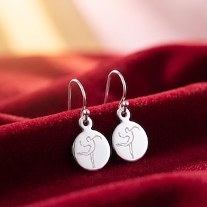 Dance Earrings, Sterling Silver Engraved Dancer Disc, Recital Keepsake