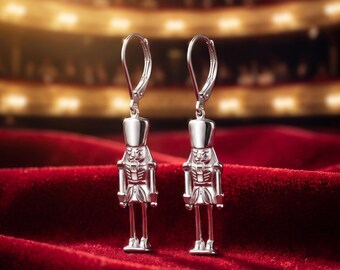 Nutcracker Earrings, Ballet Christmas Jewelry, Sterling Silver Dance Earrings with Swarovski Crystal