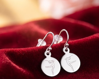 Ballerina Earrings, Sterling Silver Modern Dance Laser Engraved Attitude Disc Charms