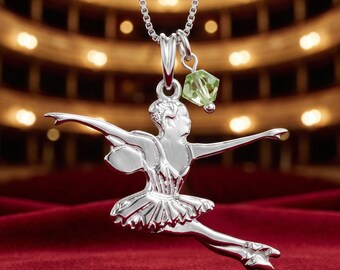 Ballet Fairy Necklace, Sterling Silver Ballet Charm, Swarovski Crystal Pendant (16" or 18")