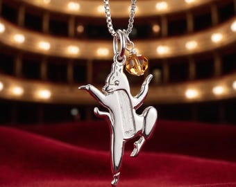 Nutcracker Mouse King Charm Necklace, Sterling Silver Large Ballet Mouse Necklace, Link Lock, Swarovski Crystal (16" or 18")