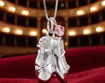 Ballet Slipper Dance Necklace, Sterling Silver Shoe Charm, Link Lock, Swarovski Crystal (16" or 18")