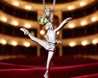 Dance Jewelry Necklace, Sterling Silver Dance Charm, Link Lock, Swarovski Crystal (16" or 18")