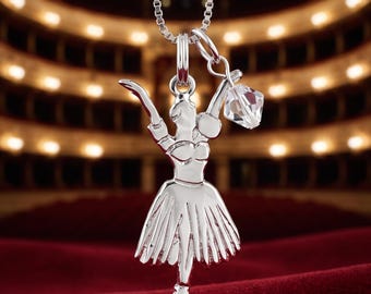 Snowflake Ballet Charm Necklace, Sterling Silver Nutcracker Ballet Dance Chain, Link Lock, Swarovski Crystal (16" or 18")