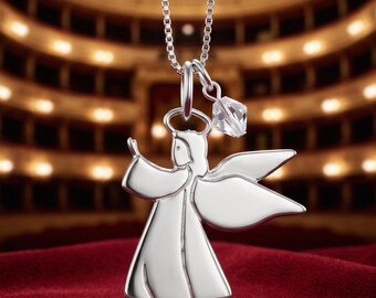 Nutcracker Angel Necklace, Sterling Silver Ballet Charm, Link Lock, Swarovski Crystal
