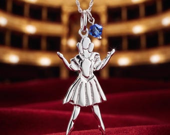 Nutcracker Columbine Necklace, Sterling Silver Ballet Charm, Link Lock, Swarovski Crystal (16" or 18")